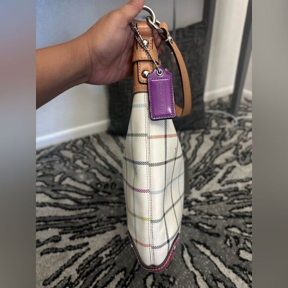 Coach Women's Plaid Tattersall Shoulder Bag - White and Pink - Picture 8 of 13